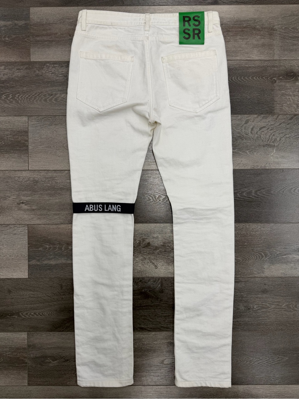 FW14 Raf Simons Sterling Ruby “Abus Lang” Strap White Slim Fit Jeans Sz 48